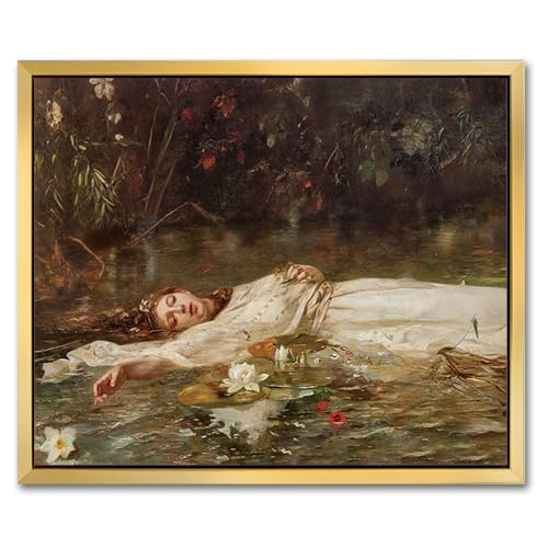 AIMAILON Vintage Gold Canvas Wall Art - Lady & Lotus, 8x10