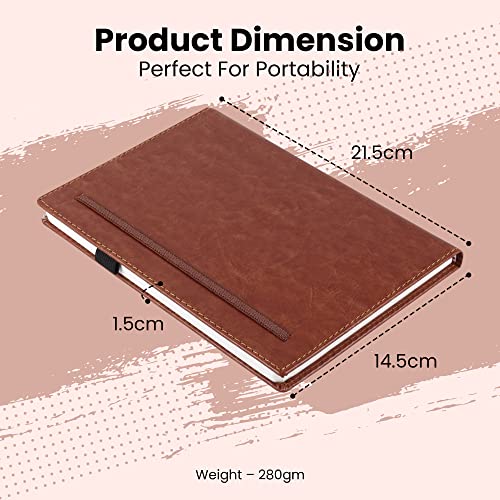 Image of Cubic Diary with Faux Leather Cover for Writing, Planning, Travel, Office Use, 80gsm A5 Paper Size, Hard Cover Binding Journal with Pen Loop, College Ruled Notebook, Color - Brown (176 Pages)