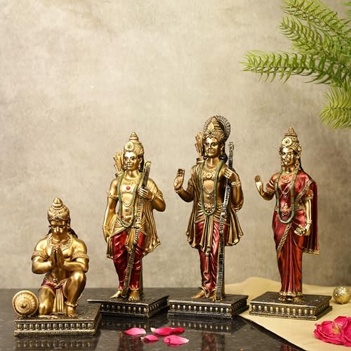 Image of ARMONIA Ram Darbar Idol with Ram Sita Laxman Hanuman Murti | Polystone God Idol Figurine for Home Pooja Room, Office & Gift | Study Table Decor God Statue for Mandir