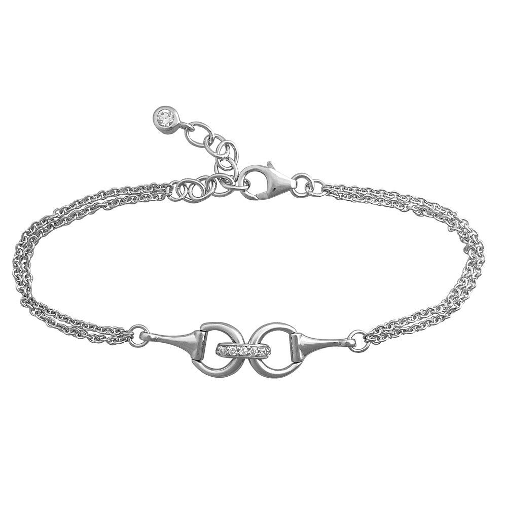 Paul Wright925 Sterling Silver Snaffle Bit Bracelet Set Cubic Zirconia Accents, Double Chain, 17cm Plus 3cm Extender