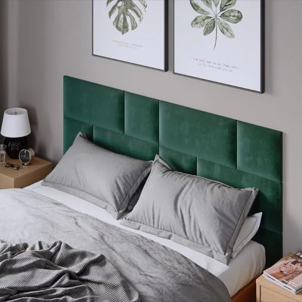 TRANS - PAL Upholstered Velvet Accent Wall Panels, Pack of 1/2/4, 60 x 30 cm, Easy Install, Wall-Mounted Headboards, Anti-Collision Padding for Kids' Rooms (1, bottle green) — image 1