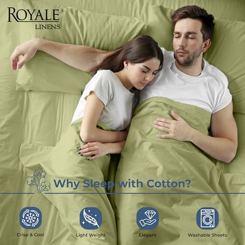 Image of Royale Linens 100% Organic Cotton Full Flat Sheet Only - Super Soft - Percale Top Sheets - Full Flat Sheet Sold Separately - Breathable, Cool & Crisp Sage Green Sheets Only (81 inch x 96 inch, Sage Green)
