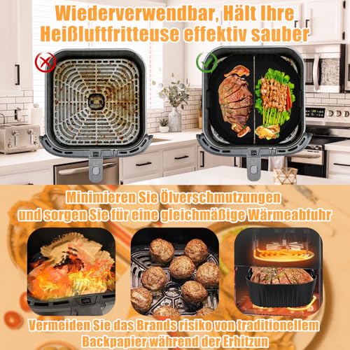 2 Stück Airfryer Silikonform Heißluftfritteuse Zubehör für Cosori TurboBlaze 5.5L/6.0L/6.2L, Air Fryer Silikon Einsatz für Philips 2000 6.2L NA230, Russel Hobbs, Wiederverwendbare Airfryer Zubehör