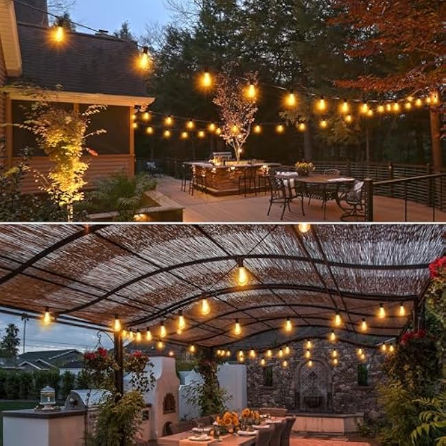 Outdoor String Lights 100FT for Outside Patio Lights with 50+2 Shatterproof S14 LED Dimmable Bulb, Outside Hanging Light Waterproof for Porch Garden Fences Backyard Balcony Pathways 2700K