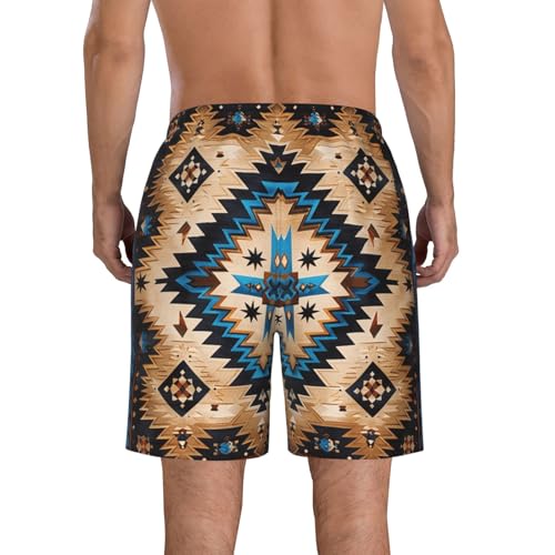 Native American Diamond Southwestern Aztec Blue Brown Men's Quick Dry Swim Trunks Surfing Beach Mesh Board Shorts3