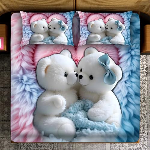 Image of 7D Fairy Tale Cuddles Collection Double Bedsheet 90x100 inch with 2 Pillow Covers | Good Stitching, Soft Fabric & Vibrant 7D Digital Print for Kids & Couples (Blue)