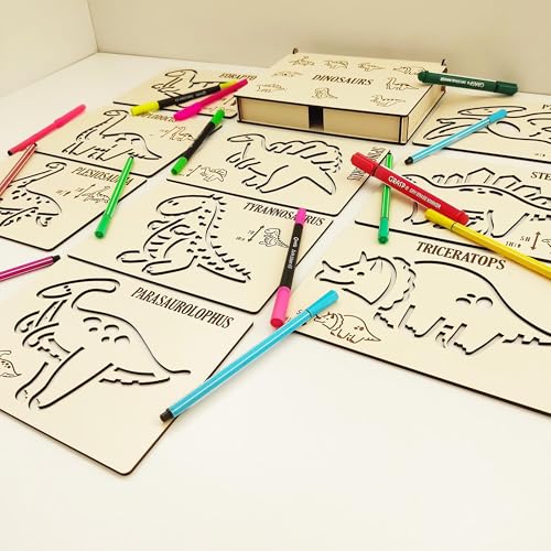 Cliths Montessori Dinosaur Stencil Set - 11Pcs Wooden Drawing Templates for Kids, Fun Learning Toy for Tracing, Handwriting, Sketching & Art, Early Education Activity - Image 5