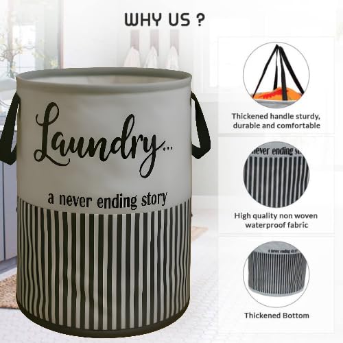 Image of Foldable Laundry Hamper, Grey Striped Design, Stackable Fabric Storage Basket