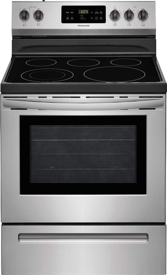 Frigidaire FFEF3054TS 30 Freestanding Electric Range with 5.3 cu. ft. Capacity 2 Oven Racks Storage Drawer 5 Heating Elements and Self Clean Function in Stainless Steel