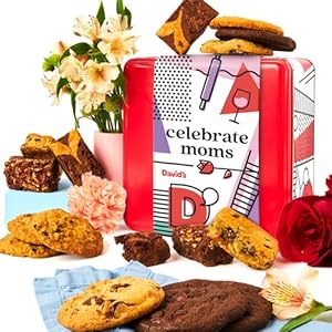David’s Cookies Assorted Cookies & Brownies in Celebrate Moms Gift Tin – 12 Fresh-Baked Cookies (1.5oz) + 10 Individually Wrapped Brownies (2oz) – Delicious Gourmet Gift for Mom or Any Special Occasion