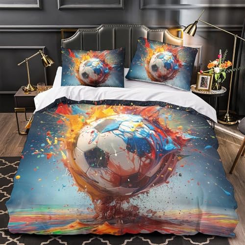 Parure de lit football 3D king-size au tissage microfibre haute densité