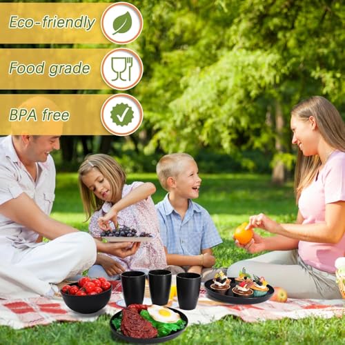KAHEIGN 32Pcs Plastic Dinnerware Set, 8 Set Unbreakable Dinner Sets Included 8Pcs 25CM Dinner Plates, 8Pcs 20CM Salad Plates, 8 Pcs 720ml Bowls, 8 Pcs 360ml Cups - Microwave & Dishwasher Safe - Image 3