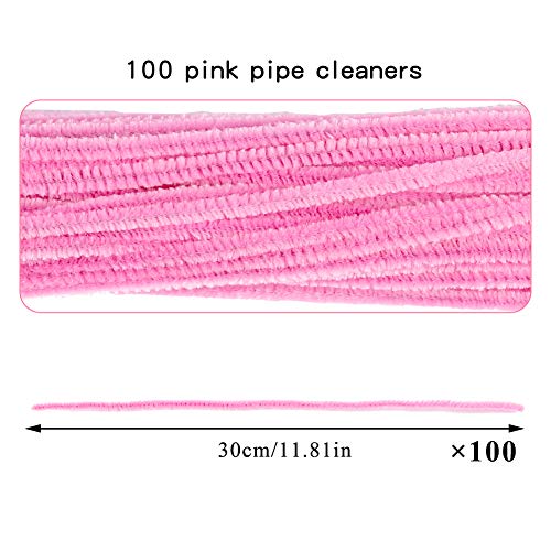 Image of 100 Pieces Pipe Cleaners Craft Chenille Stem Pink Pipe Cleaners | Fuzzy Sticks Pipe Cleaners for Crafts Festival Home Decorations