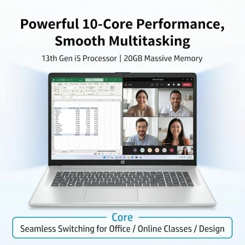 Image of HP 17.3 inch Business Laptop, 20GB RAM 512GB SSD, FHD Anti-Glare Display, Intel 10-Core i5-1334U (Up to 4.6GHz), Backlit Keyboard, Fingerprint Reader, Win 11 Pro, Copilot AI for Office Work & Study