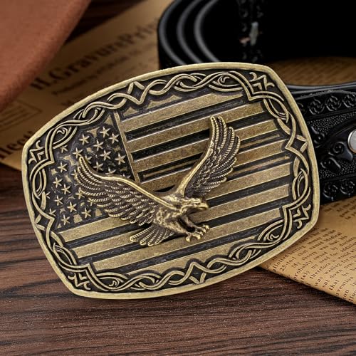 Image of HUABOLA CALYN Long Horn Bull Belt Buckles for Men Women American Flag Texas Star Belt Buckles