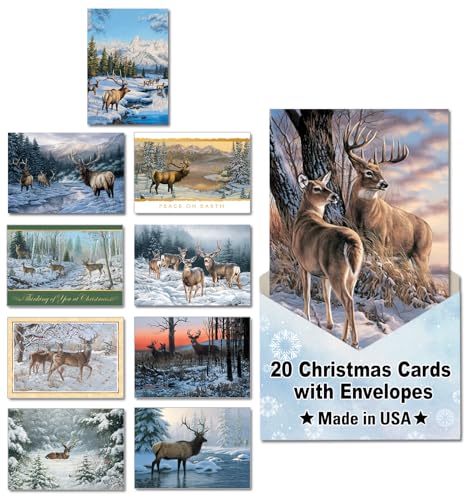 Leanin' Tree - Made In USA - Natures Majesty - Pack of 20 Boxed Christmas Cards with Envelopes Merry Christmas Cards 2025 Bulk, Perfect for Sending Xmas Holiday Greetings