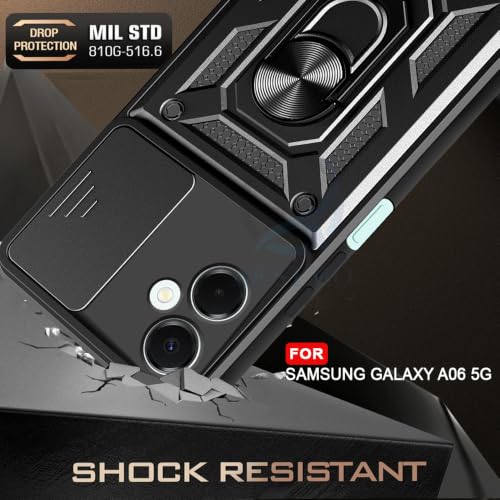Image of AESTMO Tough Armor Samsung Galaxy A06 5G Bumper Back Case Cover | Ring Holder & Sliding Camera Shield Cover | 360 Degree Protection Back Case Cover for Samsung Galaxy A06 5G (Black)