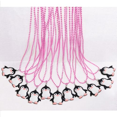 Image of 24 Pack Penguin Necklace Party Favors for Skating Themed Party, Birthday Goodie Bag Filler, Wedding, Engagement, Bridal Shower, Carnival,Photography Props, Home Decorations, pink