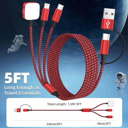 Image of MPATIBY Multi Charging Cable for iWatch Charger, 3 in 1 Charging Cable USB Multiple Charger Cord for iWatch Ultra /SE /10-1, iPhone17-8, iPad, Android, Car, Cruise Essentials - 3Pcs 5FT
