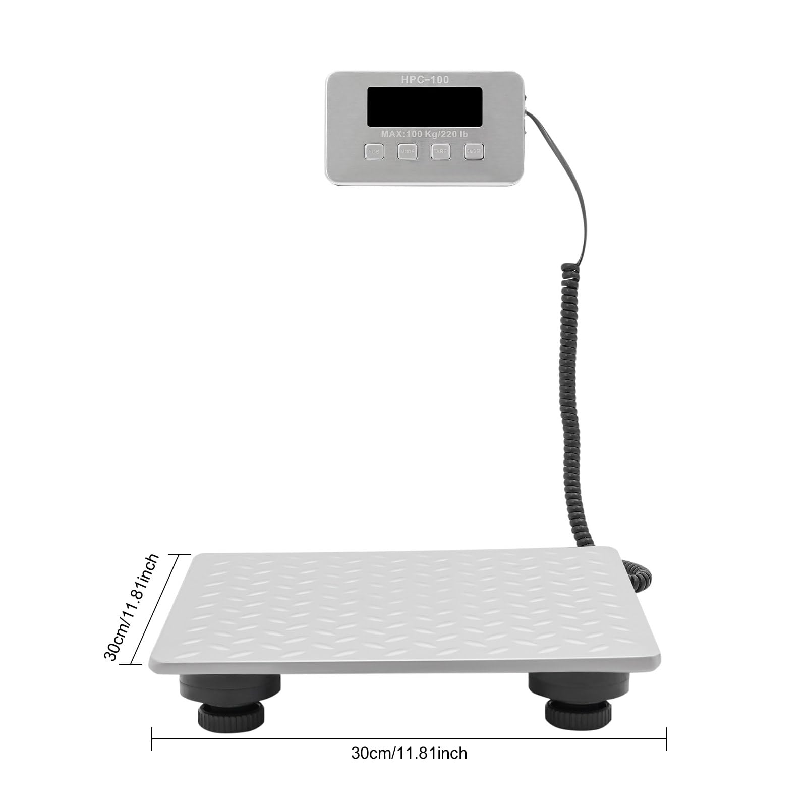 Bilancia digitale a pacchetti, 100 kg, piattaforma 30 x 30 cm, bilancia postale con display a LED/tara/azzeramento, bilancia per bagagli con protezione da sovraccarico per pacchi animali domestici