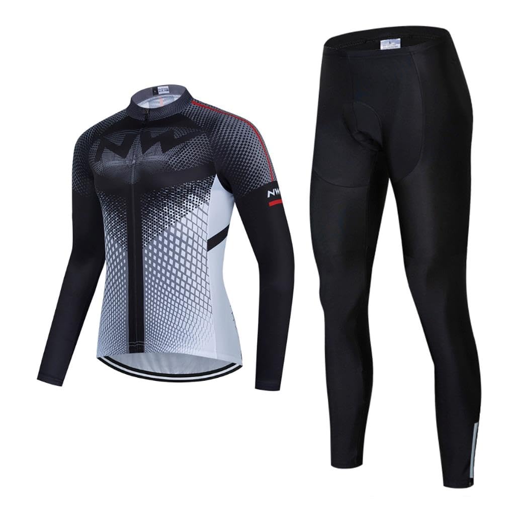 Abbigliamento Ciclismo Set Maglia da Ciclismo invernale Tuta Ciclismo Completo da Uomo,Maglia Manica Lunga, 20D Gel Imbottiti Strisce Riflettenti, Traspiranti, Ad Asciugatura Aapida per Bici/MTB