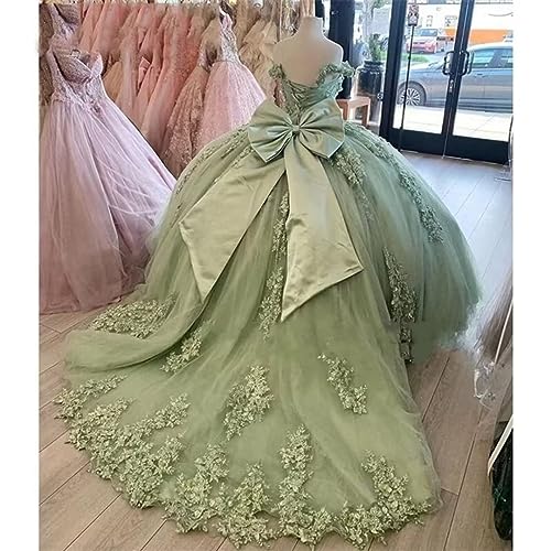 SYYS Luxury Off Shoulder Quinceanera Dresses Puffy Floral Lace Beaded Prom Dresses Sweet 15 16 Ball Gowns with Train SYYS3902