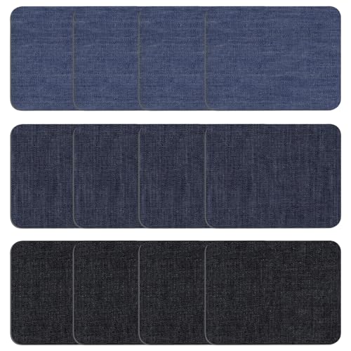 LIANHATA デニムパッチ 補修 約9.5cm×12.5cm 3色12枚セット アイロン接着 縫製 ジーンズ 補修布 リペア 貼付パッチ 自由に切り取れる 水洗い可能 DIY 手芸 (3色)のサムネイル