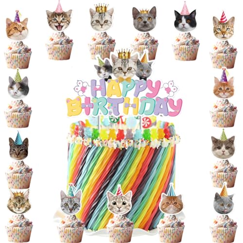 Doyomtoy - Decoración para tartas de gato, decoración de cumpleaños, decoración de cumpleaños, decoración de cumpleaños para niños, decoración de fiesta de mascotas, 16 unidades