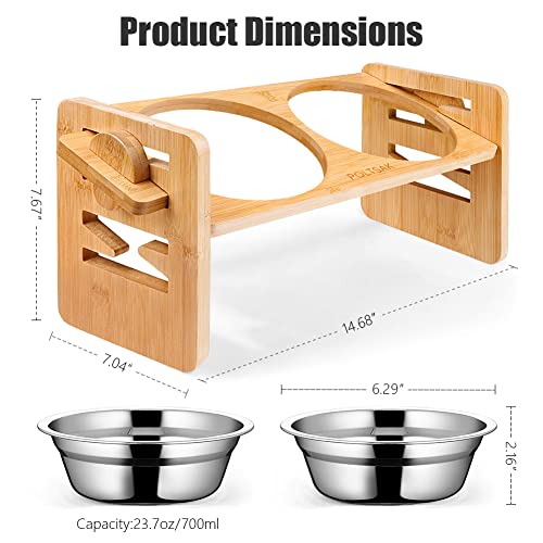 Elevated Dog Bowls, POLTSAK Adjustable Raised Dog Bowl for Small Dogs and Cats, Durable Bamboo Cat Dog Food Bowl Stand… - Image 5