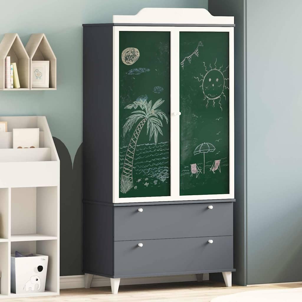 Armario moderno con pizarra, puertas verdes, marco blanco y patas, 90 x 45 x 180 cm, hecho de madera resistente, gran espacio de almacenamiento para ropa, ideal para habitaciones infantiles