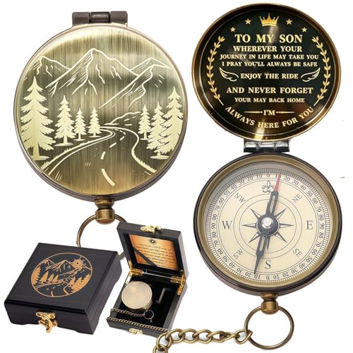 Boussole gravée en laiton vintage, cadeau durable de père à fils
