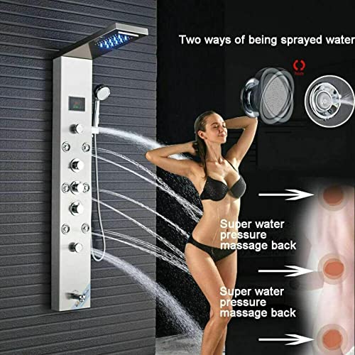 Columna de ducha de acero inoxidable con sistema de masaje LED, lluvia y cascada miniatura 3