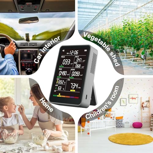 Image of Professional Indoor Air Quality Monitor with AQI Alerts, Portable Real-Time Detector for Home, Car, Plants & Pet (Concrete Gray)
