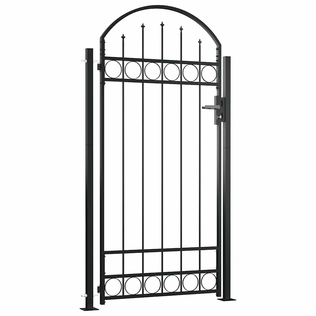 vidaXL Cancela de Valla Assen Sencilla Individual Puerta de Jardín Entrada Exterior con Forma de Arco con Dos Postes de Acero Negro 105x170 cm
