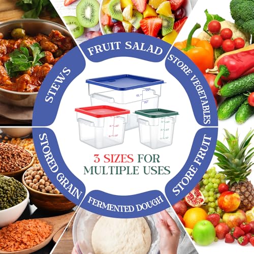 Image of Ziliny 8 Set Square Food Storage Containers with Lid Contains 4 Pcs 6 Qt, 12 Quart and 4 Quart 2 Each, Clear Polycarbonate Commercial Food Storage Container Dough Proofing for Restaurant Home
