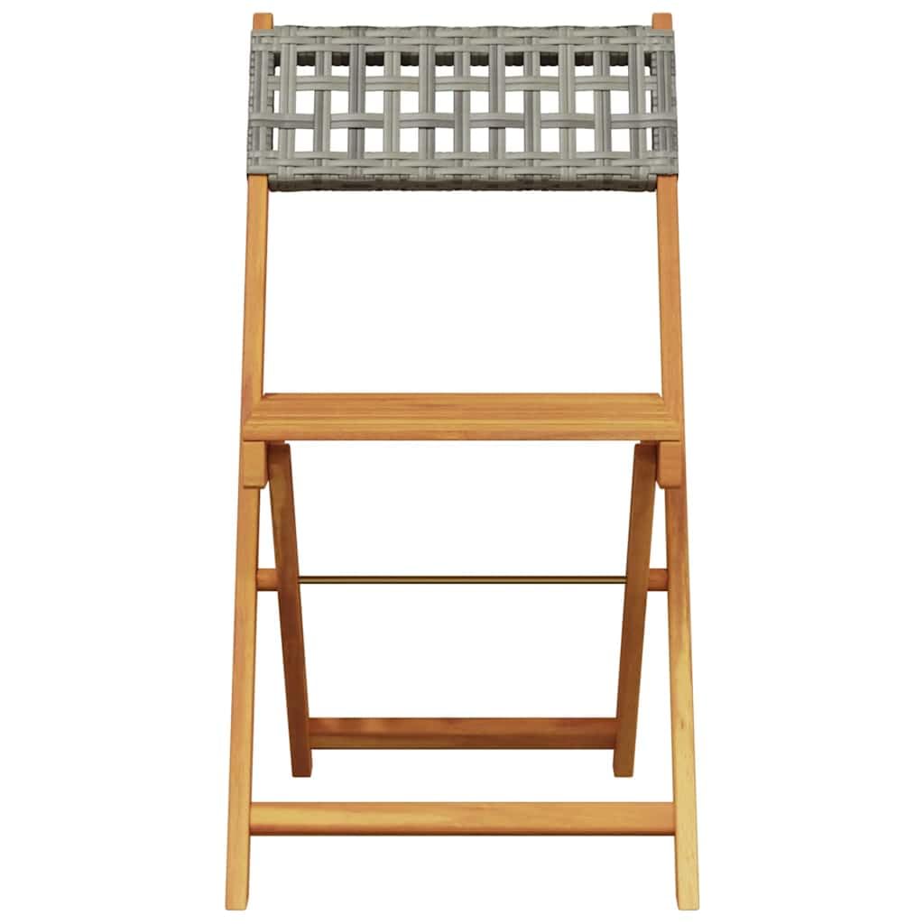 Set da 3 pezzi, grigio in rattan sintetico e legno di acacia massiccio, pieghevole, per giardino, balcone o terrazza, con robusto tavolo e due sedie senza braccioli, portata fino a 110 kg