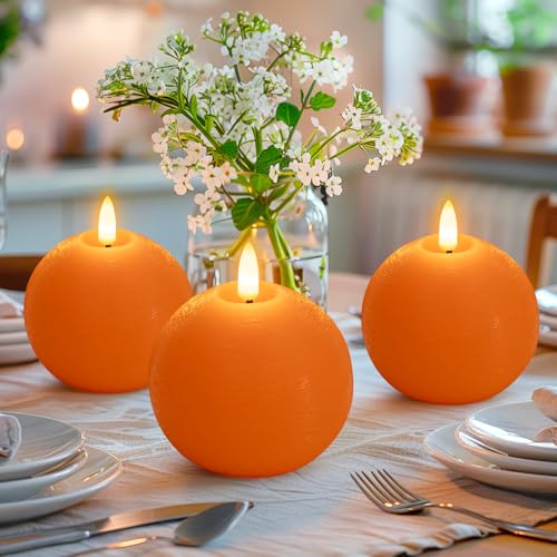 Velas LED naranjas de cera real con mando a distancia para decoración en set 3