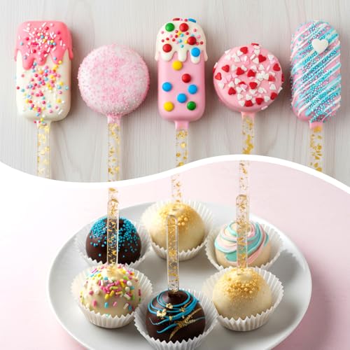 20 Stück Eisstiele Wiederverwendbar, Acryl-Eisstiele, Eisstiel Acryl Gold Für Eislutscher Und Diy Kuchenherstellung