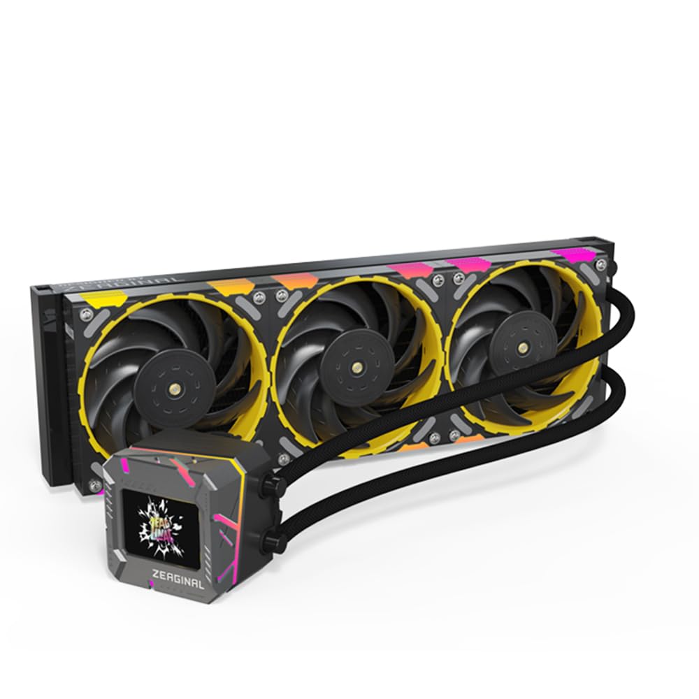 Docooler XT Enfriador de CPU con congelador líquido para Escritorio con Pantalla de Monitor LCD, 360 mm, Control Inteligente de Temperatura, Bomba de Agua optimizada, Efecto de iluminación RGB