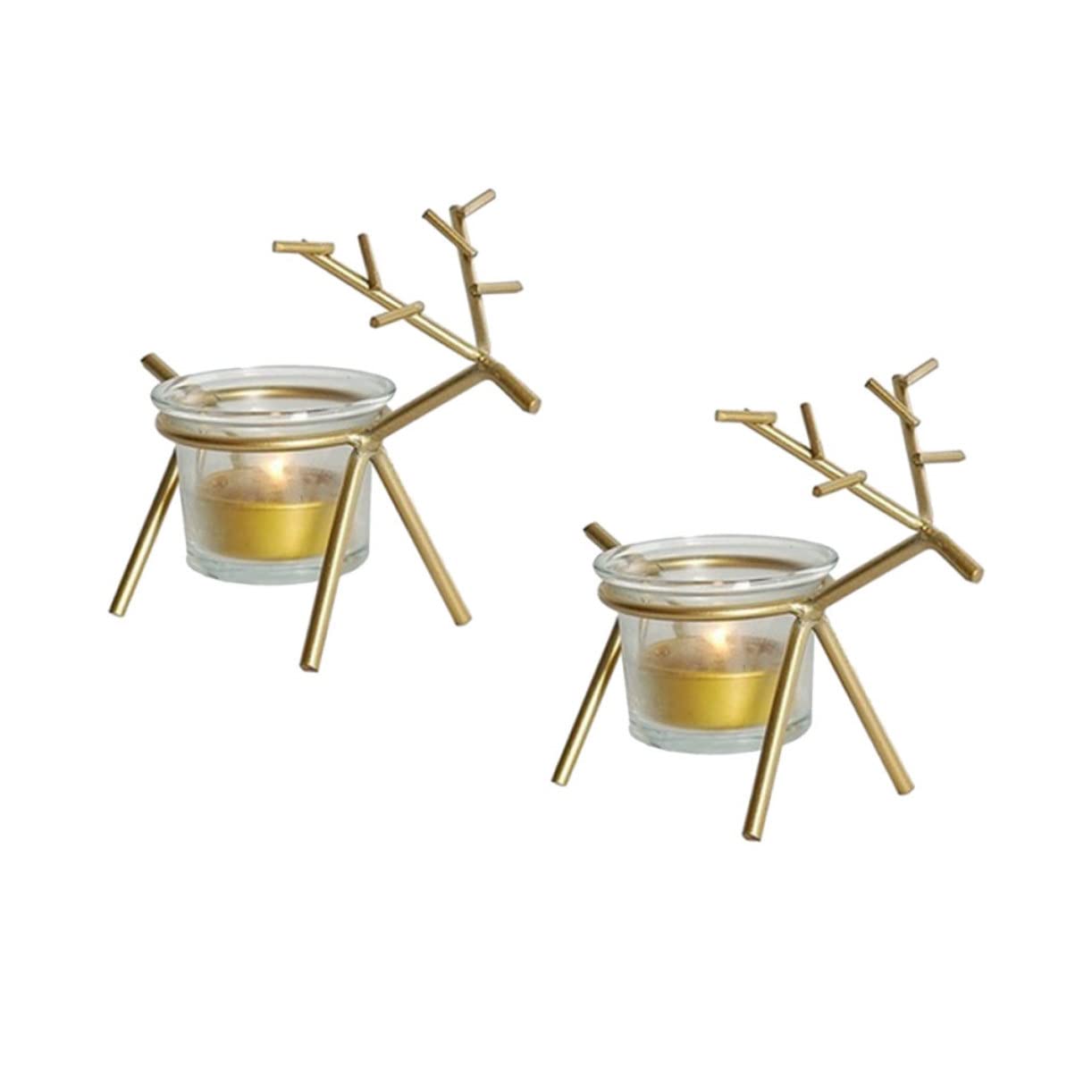 PRETYZOOM 2 Pcs Reindeer Tea Light Holder Iron Art Candlestick Cup Christmas Table Decoration
