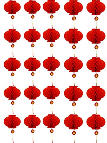 Caprilite Juego de 20 faroles de papel para decoración de año nuevo chino, 15 cm, color rojo y dorado