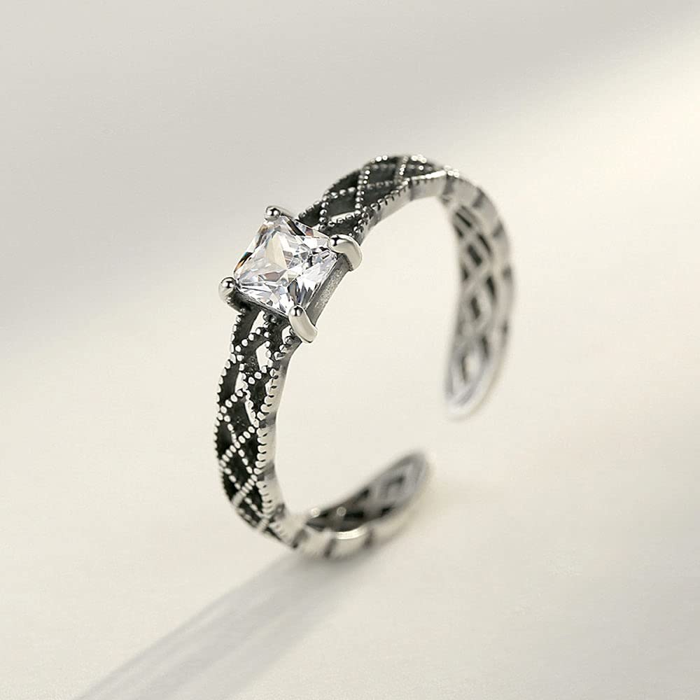 Anello elegante regolabile per donna - Anello da dito aperto a forma cava S925, anello congiunto impilabile in zirconi AAA intarsiato, regali di compleanno economici per donne e
