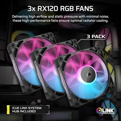 CORSAIR XH505i RX 360 RGB Custom Cooling Kit – XC7 CPU Water Block, XD6 Pump Reservoir, 3X RX120 RGB Fans, XR5 360mm Radiator, System Hub Included – Black - image 5