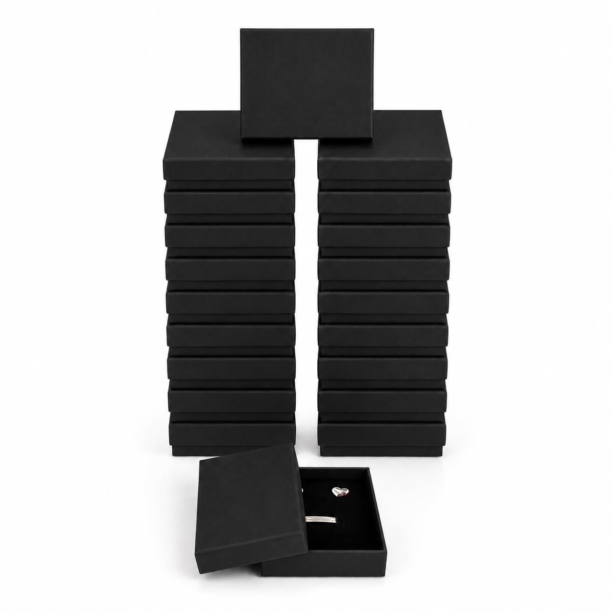 Emartbuy 48 Stück Schmuckkästchen Schwarz Karton Schmuck Anhänger Schachteln Ring Schachteln Geschenkbox für Jubiläum Hochzeit Geburtstag Größe - 9 cm x 7 cm x 2,5 cm