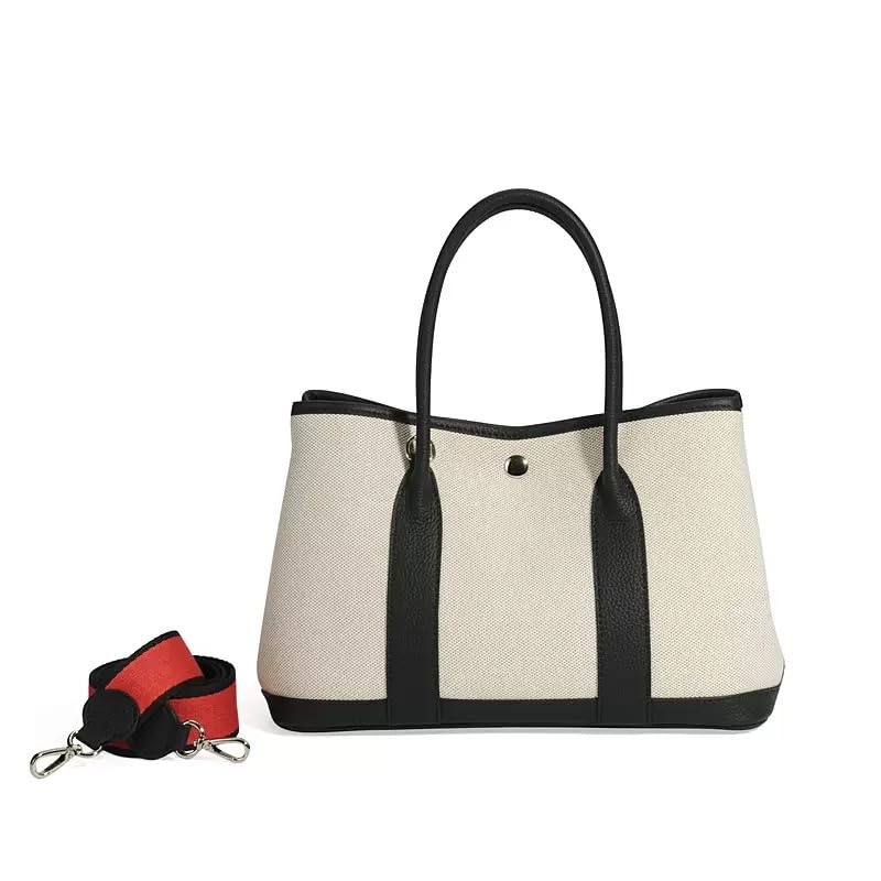 Genuine Leather and Canvas Top Handle Bag for Women, Women's Crossbody Bag, Shoulder Bag With Shoulder Strap