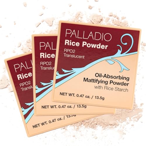Image of Palladio Rice Powder Loose Setting Powder Absorbs Oil Leaves Face Looking and Feeling Smooth Helps Makeup Last Longer For a Flawless Fresh Look Pack, Translucent, 1 Count, (Pack of 3)
