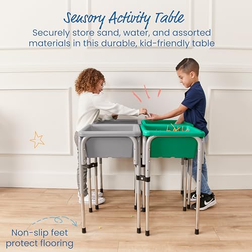 Image of ECR4Kids 4-Station Sand and Water Adjustable Play Table, Sensory Bins, Grey /Emerald