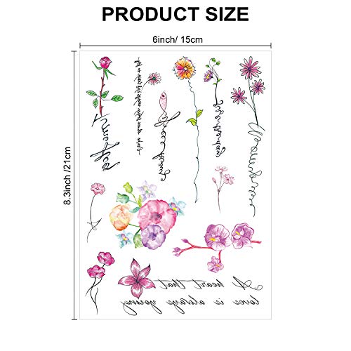 Qpout Blumen Temporäre Tattoos für Frauen Mädchen Kinder, 8 Blatt Wasserdichte Realistische Arm Ärmel Blume Rosa Rose Tätowierung Aufkleber Hand Rücken Hals Handgelenk Dekoration-Blume Vogel Reh