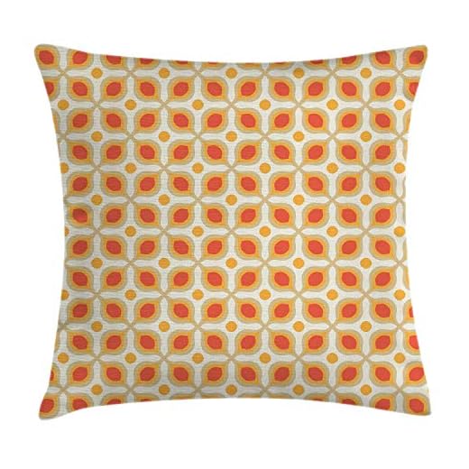 ABAKUHAUS Geometrisk prydnadskudde kuddöverdrag, länkade djärva geometriska former 70-talet vintage minimalistiskt mönster bohemisk design, dekorativ fyrkantig accent kuddfodral, 40 x 40 cm, orange kräm
