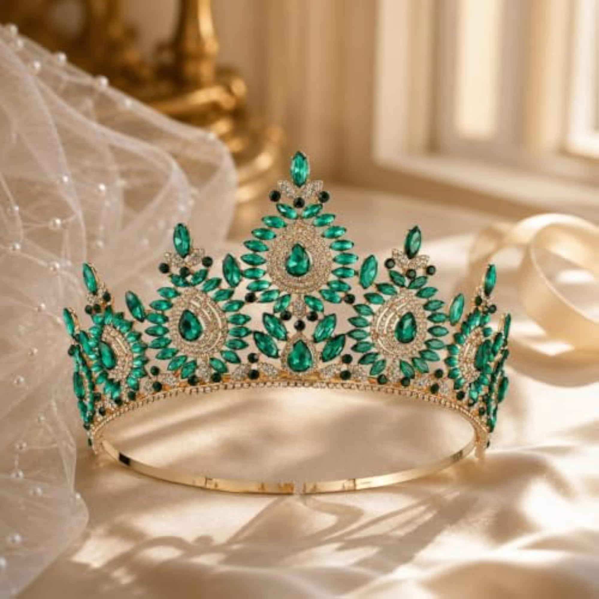Gold-Tone Rhinestone Floral Tiara Crown, Adjustable